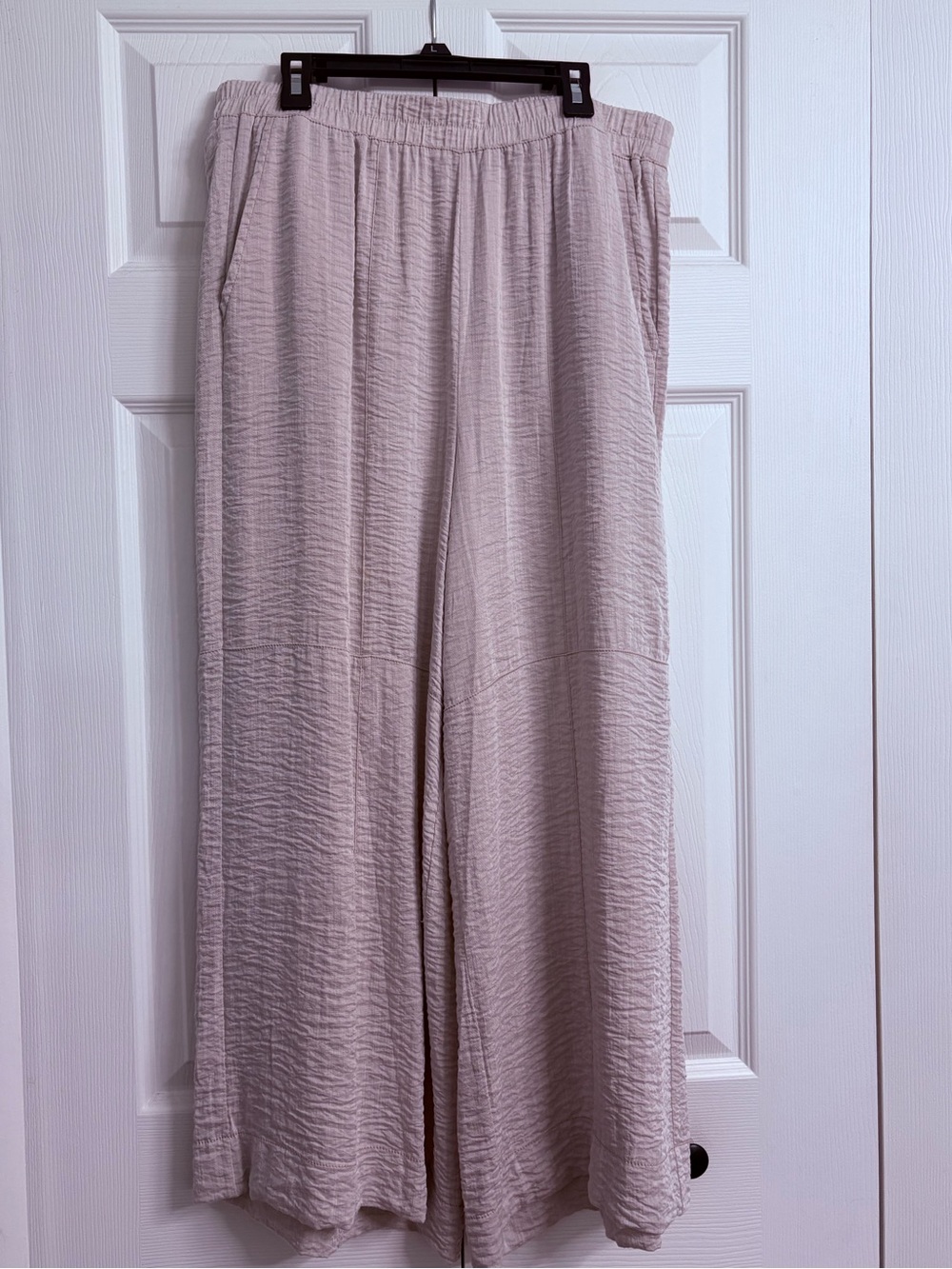 Adrianna Papell Light Taupe Wide-Leg Textured Pull-On Pants